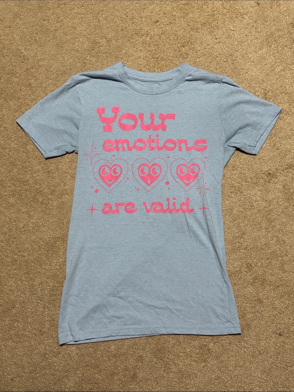 Light Blue Mental Health Tee with Pink 'Your Emotions Are Valid' Graphic